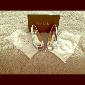 SheSole Silver Satin dress heels